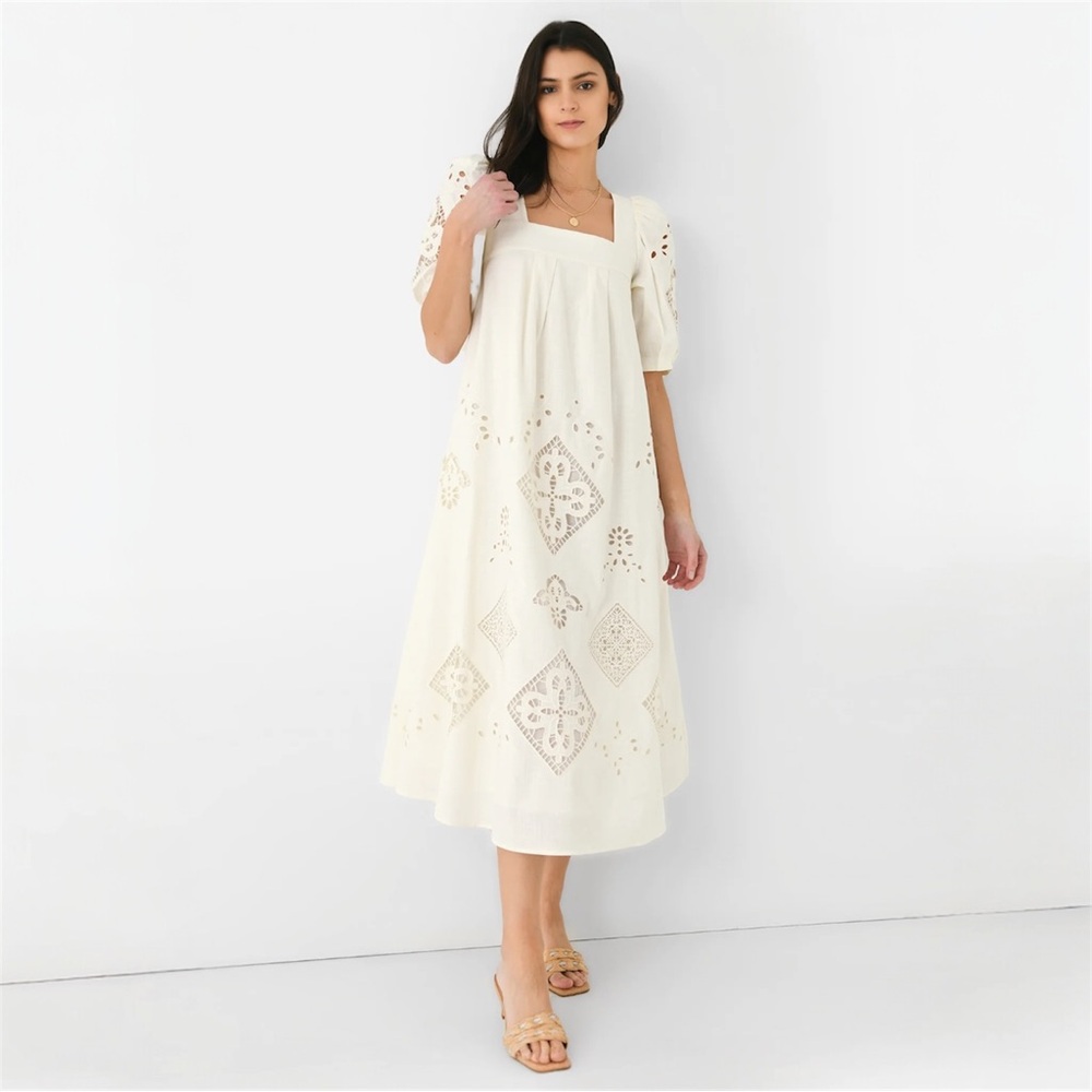 Hunter Bell Waverly Cream Eyelet Midi Dress Cotton Size Medium NWOT - Picture 12 of 15